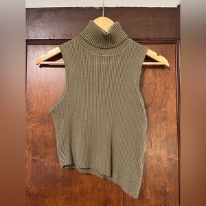 Olive Green Sleeveless Turtleneck Sweater